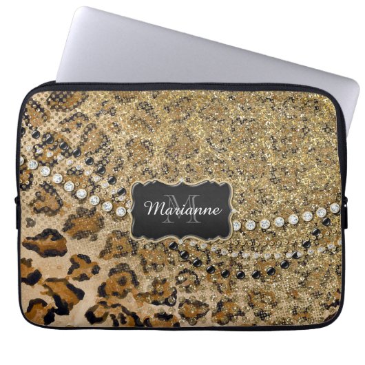 Natürlicher Glitzer in Goldleopard Laptopschutzhülle (Vorderseite)