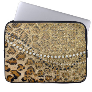 Natürlicher Goldleopard-Tierdruck-Glitzer-Blick Laptopschutzhülle