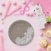 Natürlicher Leinwand-u. Spitze-Shabby Pappteller (Party)