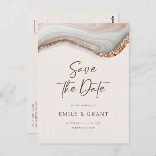 Natürlicher Marmor Agate Save the Date Postkarte (Vorne/Hinten)