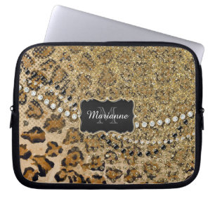 Natürlicher n-Goldleopard-Tierdruck-Glitzer-Blick Laptopschutzhülle
