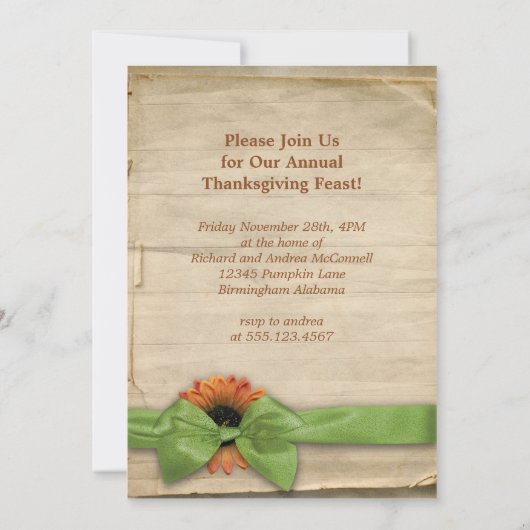 Natürlicher Sonnenblumen-Erntedank oder Herbstesse Einladung (Rückseite)