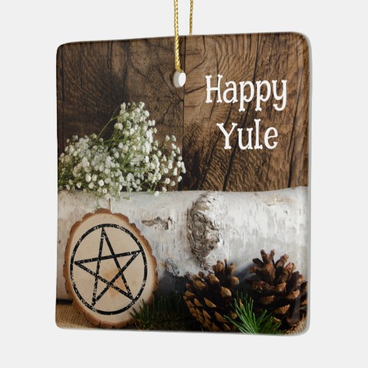 Natürliches Birkenbaum Log und Pine Cones Happy We Keramikornament (Links)