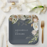 Natürliches bohemianisches, modernes, elegantes Bl Pappteller<br><div class="desc">Natürliche bohemianische botanische moderne und elegante Blätter stilvolle schwarze Hochzeitseinladungskarte. Schöne handbedruckte,  getrocknete botanische Aquarellfarben und Schriftzeichen. Modernes Design im Trend.</div>
