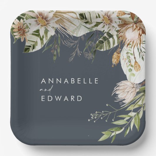 Natürliches bohemianisches, modernes, elegantes Bl Pappteller (Vorderseite)