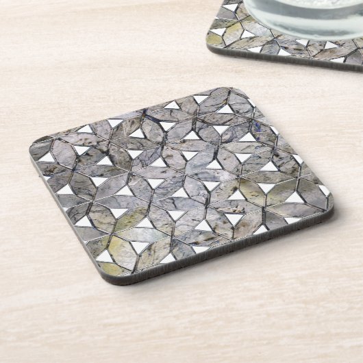 Natürliches graues Steinmosaik, Blume des Lebens Getränkeuntersetzer (Linke Seite)