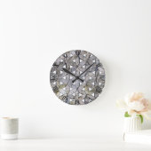 Natürliches graues Steinmosaik, Blume des Lebens Runde Wanduhr (Zuhause)