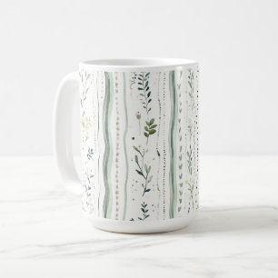 Natürliches Grün Weiß Florales Blätter Abstract Kaffeetasse