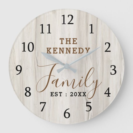 Natürliches Holz Rustikales Bauernhaus Name Große Wanduhr (Vorderseite)