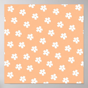 Natürliches Preppy-Pfirsich-Weiß-Hippie-Blumenmust Poster