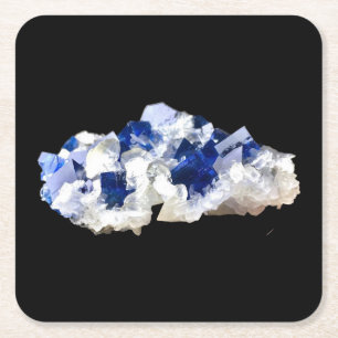 Natürliches tiefblaues Fluorit-Kristall-Mineral-Ku Rechteckiger Pappuntersetzer