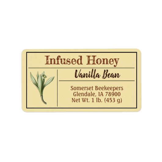 Natürliches Vanilla-Honigprodukt Adressaufkleber (Vorne)