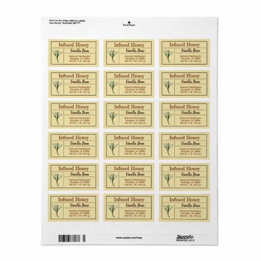 Natürliches Vanilla-Honigprodukt Adressaufkleber (Vorne)