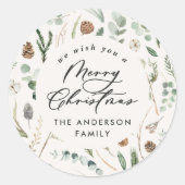 Natürliches Weihnachten minimalistisches botanisch Runder Aufkleber (Vorderseite)