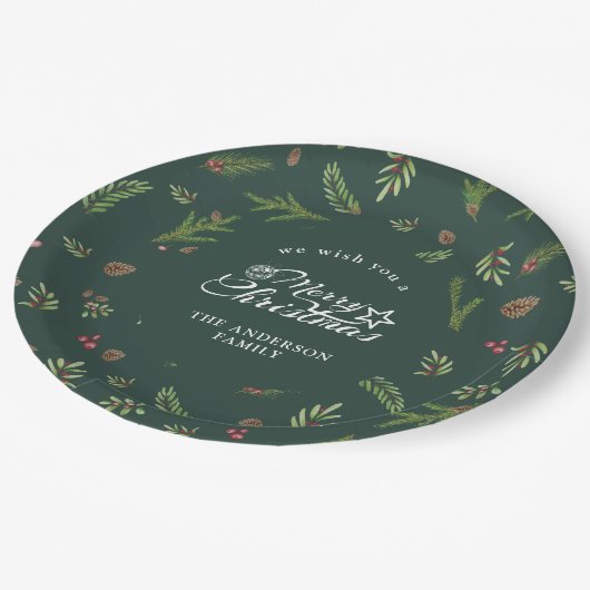 Natürliches Weihnachtsminimales elegantes botanisc Pappteller (Schrägansicht)