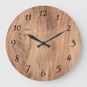 Naturlichtbraun-Holzkörner-Akzent Große Wanduhr