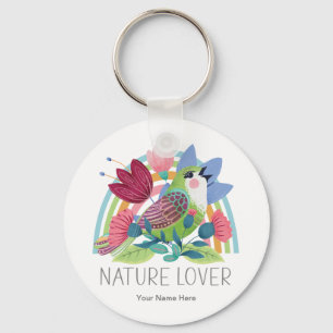Naturliebhaber Aquarell Vogel Blumen Regenbogen Fa Schlüsselanhänger