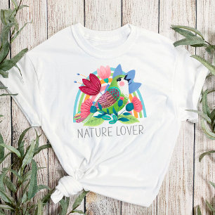 Naturliebhaber Aquarell Vogel Blumen Regenbogen Fa T-Shirt