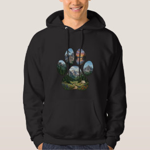 Naturliebhaber Berglandschaft Pfotenabdruck Grafik Hoodie