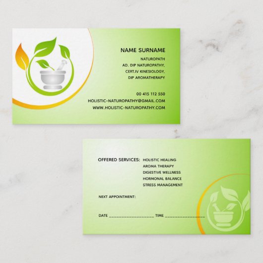 Naturopathy, holistisches Heilen, Aromatherapie Terminkarte (Vorne/Hinten)