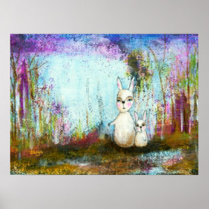 Naturschule, Mama und Babyrabbits Abstrakte Kunst Poster