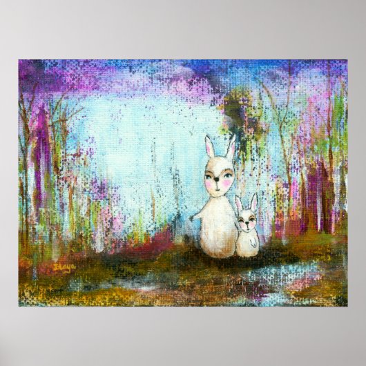 Naturschule, Mama und Babyrabbits Abstrakte Kunst Poster (Vorne)