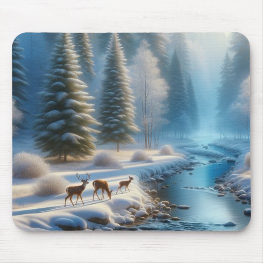 Naturszene, Hirsche, Winter, Schnee, Geschenk Mousepad (Vorne)