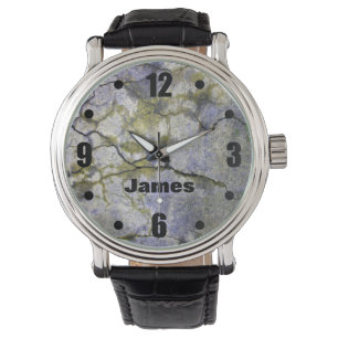 Naturtextur Rissiger Moosstein mit Name Armbanduhr