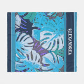 Naturtropisches blaues Leaf Muster Moderne Custom Fleecedecke (Vorderseite (Horizontal))