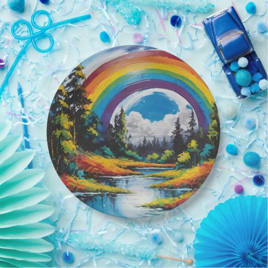 Naturwald im Freien und Regenbogen Pappteller (Party)