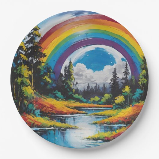 Naturwald im Freien und Regenbogen Pappteller (Vorderseite)