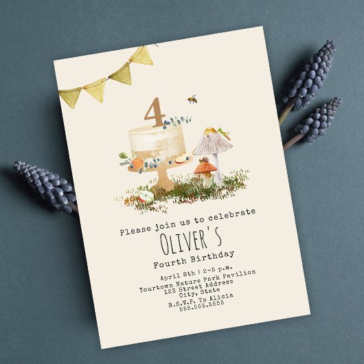 Naturwald Pilze Insekten Kuchen Geburtstag Einladung