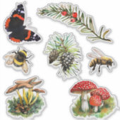 Naturwaldpilze, Bienen, Schmetterling Aufkleber (Vorderseite)