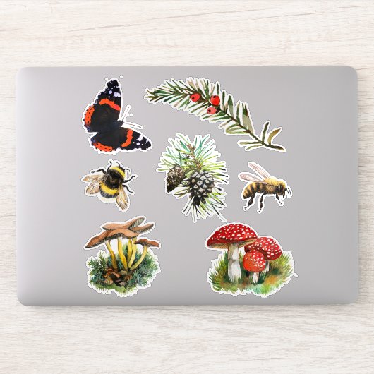 Naturwaldpilze, Bienen, Schmetterling Aufkleber (Computer)