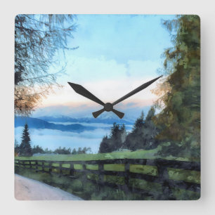 Naturweg/Friedliche Landschaft Quadratische Wanduhr