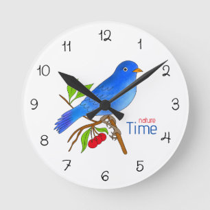 Naturzeit – Blaue Vogel-Blumen-Wanduhr Runde Wanduhr