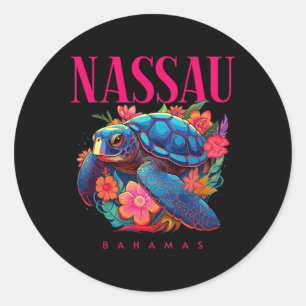 Nau Bahamas Floral Beach Turtle Souvenir Runder Aufkleber