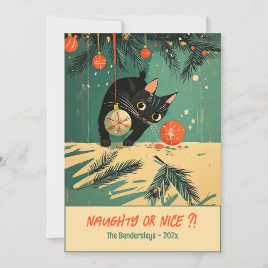 Naughty Black Cat Weihnachtskarte Feiertagskarte (Vorderseite)