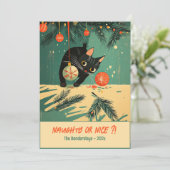 Naughty Black Cat Weihnachtskarte Feiertagskarte (Stehend Vorderseite)
