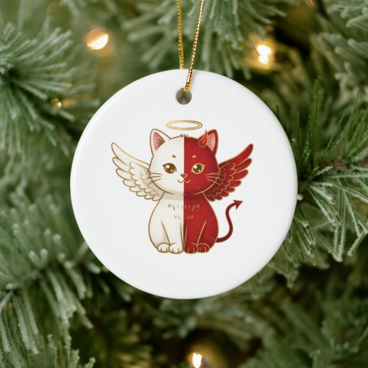 Naughty Cat Angel and Mischievous Cat Split Xmas Keramik Ornament (Baum)