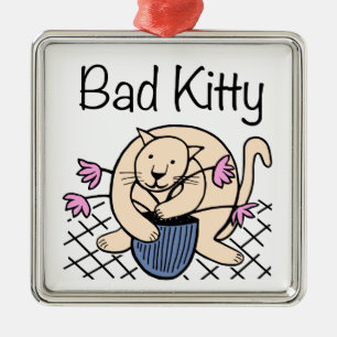 Naughty Cat Cartoon Silbernes Ornament