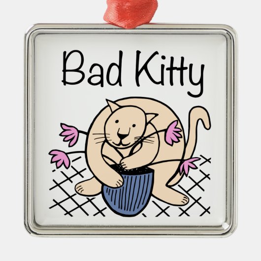 Naughty Cat Cartoon Silbernes Ornament (Vorne)