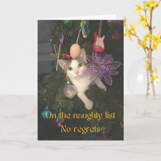 Naughty Cat in Christmas Tree Karte (Gelbe Blume)