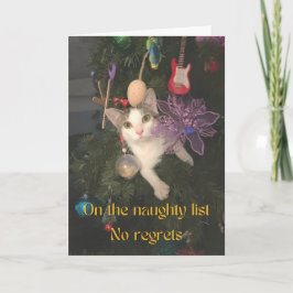 Naughty Cat in Christmas Tree Karte