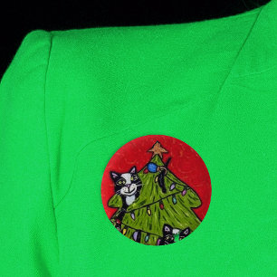 Naughty Cats Klettern im Weihnachtsbaum Button