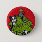 Naughty Cats Klettern im Weihnachtsbaum Button (Vorderseite)