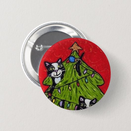 Naughty Cats Klettern im Weihnachtsbaum Button (Vorne & Hinten)
