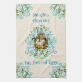 Naughty Chickens Lay Deviled Eggs Türkis Geschirrtuch (Vertikal)