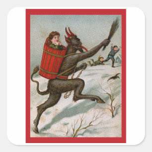 Naughty Children - Vintager Krampus Quadratischer Aufkleber