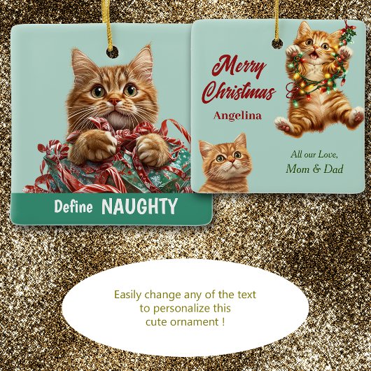 Naughty Christmas Ginger Kitten Keramikornament